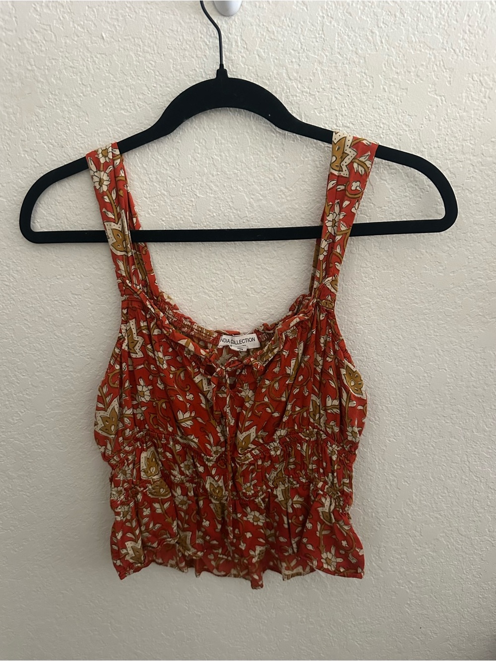 Emerson Fry Rust Floral Smocked Crop Top